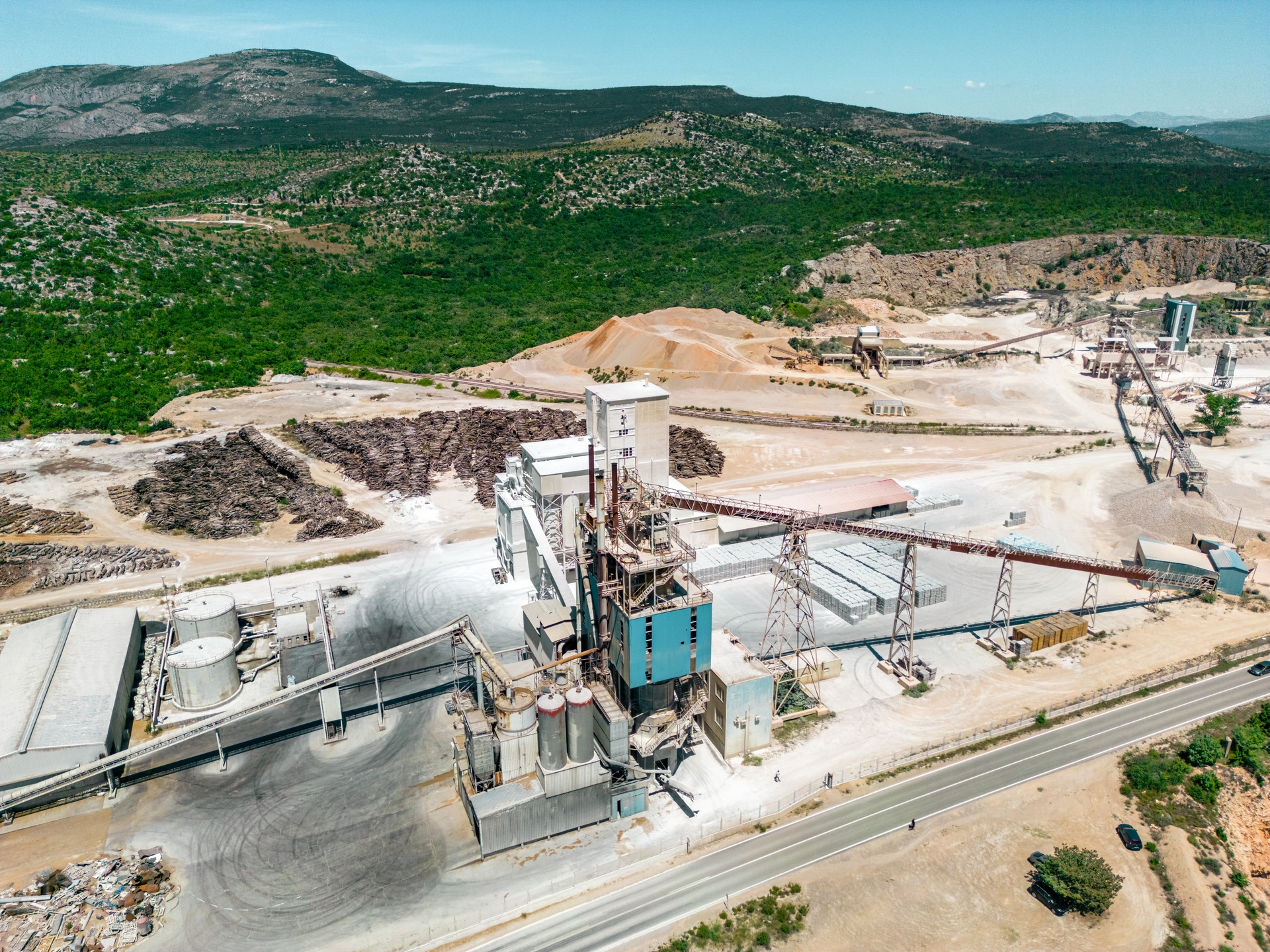 Aerial view of crushed stone quarry machine